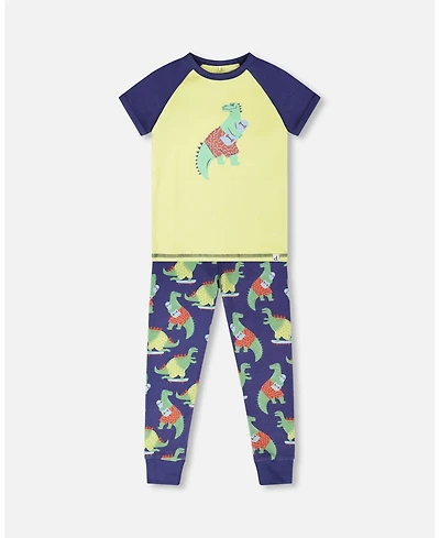 Draft - Deux par Baby Boys Cotton Two-Piece Pajama Set Dino Print.