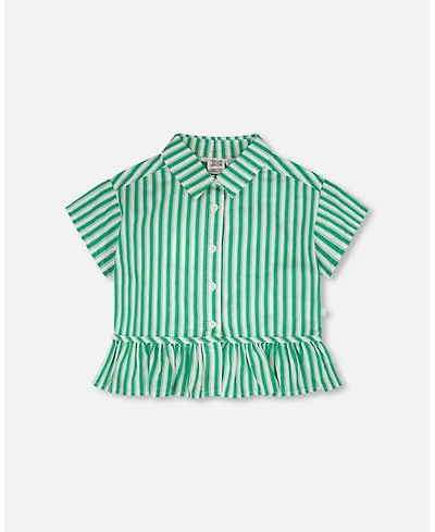 Deux par Deux Toddler Girls Short Sleeve Striped Button Down Shirt