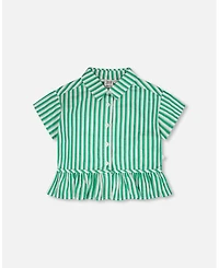 Deux par Deux Toddler Girls Short Sleeve Striped Button Down Shirt
