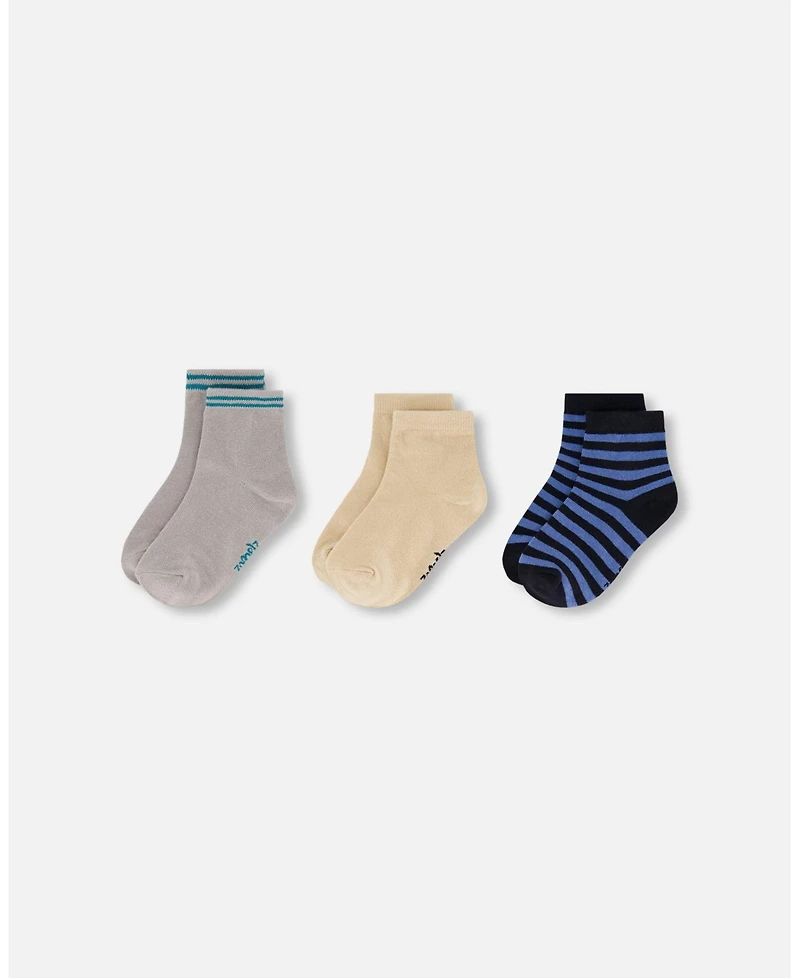 Draft - Deux par Boy Socks (3 Pairs) Set Striped Blue and Black Toddler|Child