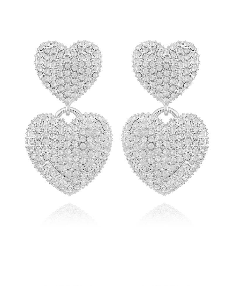 Guess Glass Stone Double Heart Drop Earrings