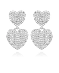 Guess Glass Stone Double Heart Drop Earrings
