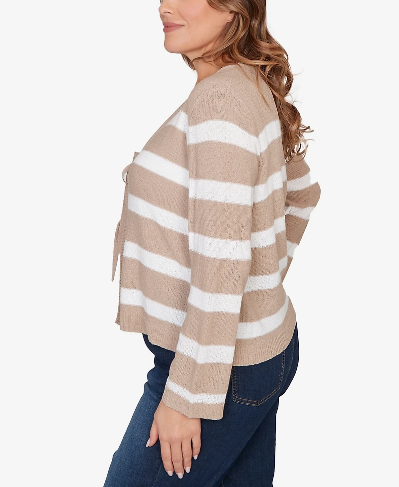 Ruby Rd. Plus Striped Tie Front Cardigan Sweater