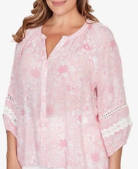Ruby Rd. Plus Size Floral Silky Gauze Peasant Top