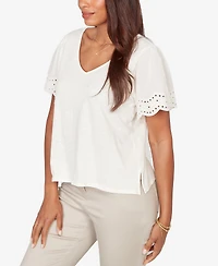 Ruby Rd. Plus Eyelet Poplin Sleeve Slub Knit Top