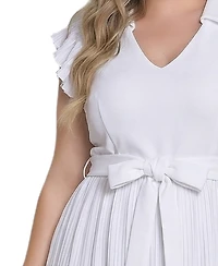 Ny Collection Plus Plisse Pleated Short Sleeve Dress