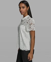 Karl Lagerfeld Paris Women's Short-Sleeve Woven Blouse