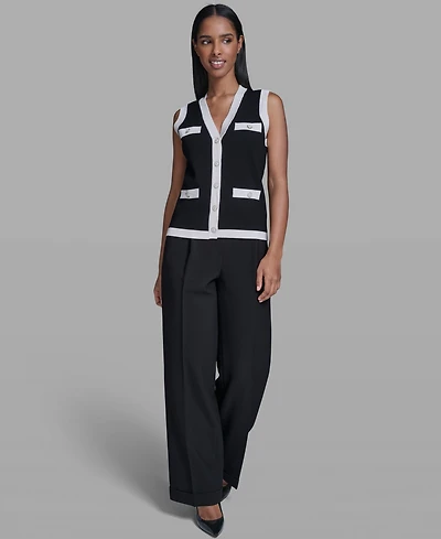 Karl Lagerfeld Paris Women's Button-Down V-Neck Sweater