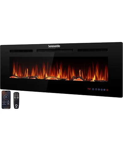 SereneLife 50" Electric Fireplace Heater with Led Flame, Smart Wi-Fi, Remote & Thermostat, 13 Color Modes