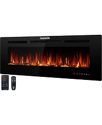 SereneLife 50" Electric Fireplace Heater with Led Flame, Smart Wi-Fi, Remote & Thermostat, 13 Color Modes