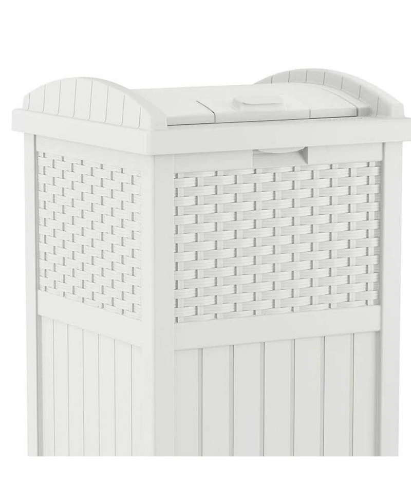 Suncast GHW1732WH Trashcan Hideaway Outdoor 33 Gallon Garbage Waste Bin, White