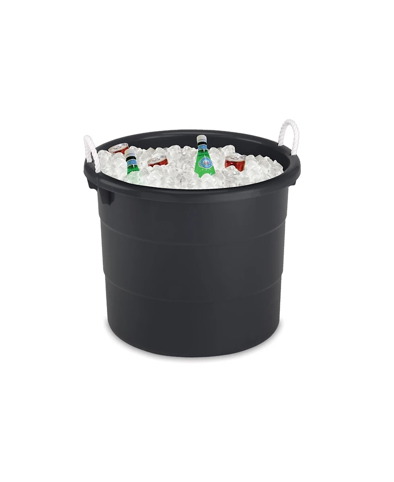 Homz 17 Gal Plastic Open Storage Round Utility Tub with Handles, Black (2 Pack)