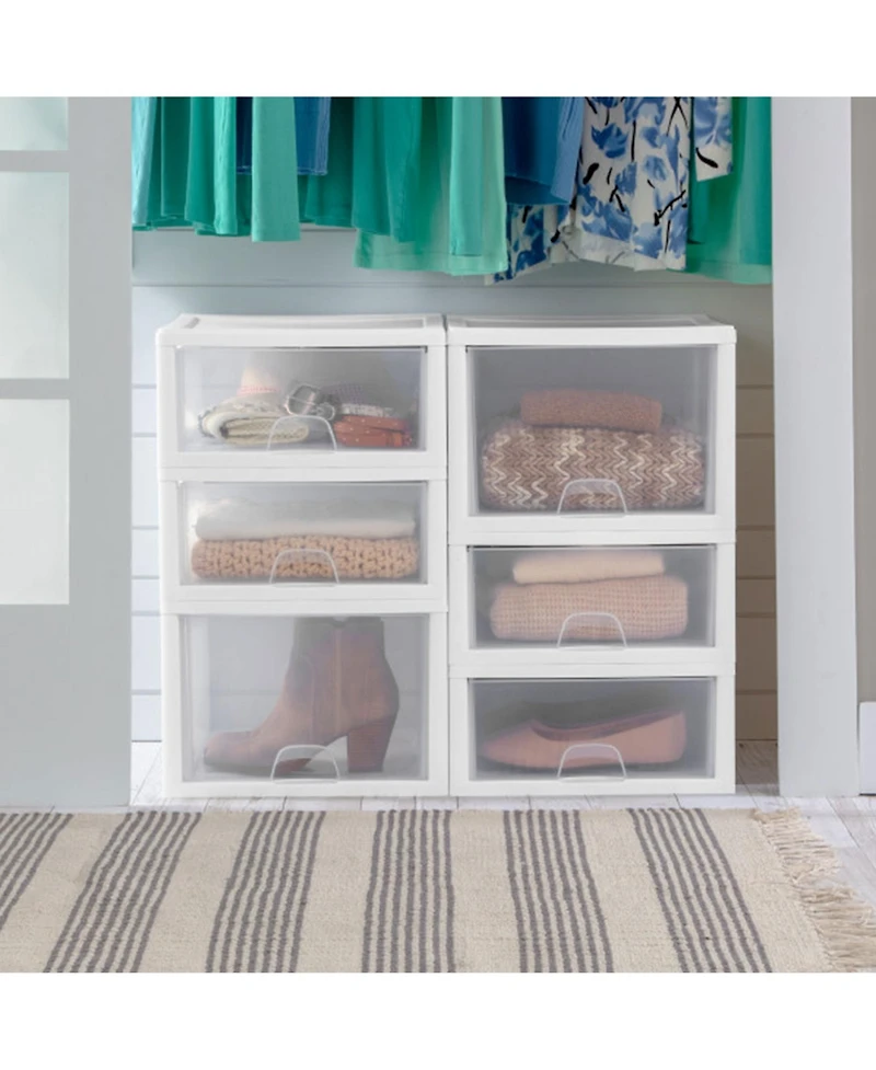 Sterilite 27 Quart Stacking Storage Drawer, Stackable Plastic Bin Drawer, 4 Pack