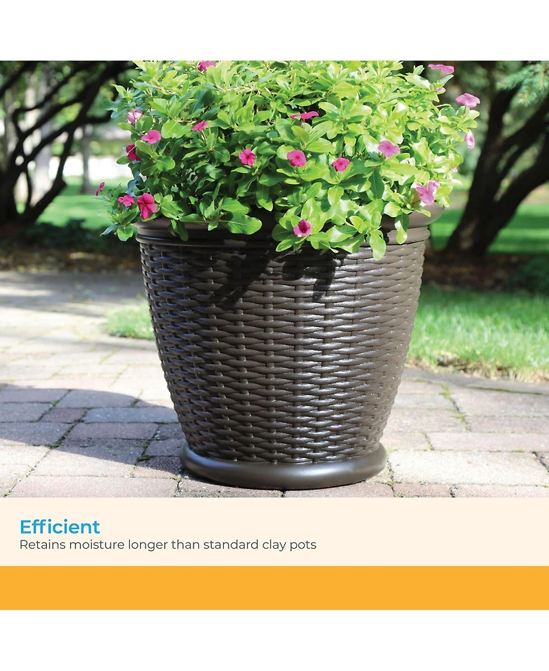 Suncast Willow 18 Inch Diameter Resin Decorative Wicker Patio Planter Pot, Java