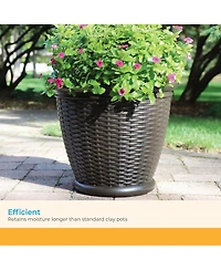Suncast Willow 18 Inch Diameter Resin Decorative Wicker Patio Planter Pot, Java