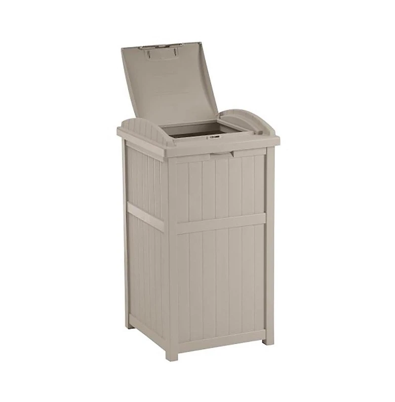 Suncast 30-33 Gallon Deck Patio Resin Garbage Trash Can Hideaway, Taupe (2 Pack)