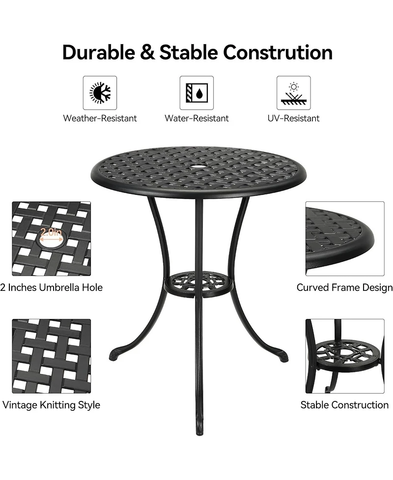 Gaomon Round Patio Bistro Table, Outdoor Cast Aluminum with Iron Frame, Umbrella Hole, Balcony, Backyard