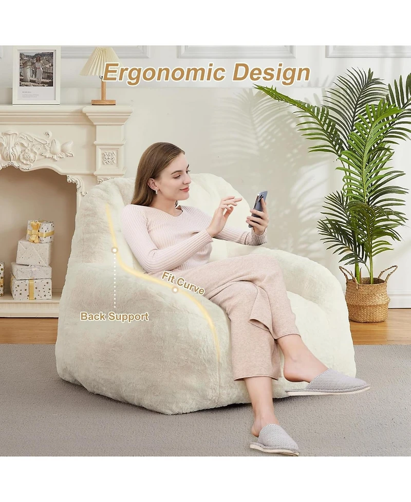 gaomon Giant Bean Bag Chair, Faux Fur Stuffed Bean Bag Couch with Filler, Bean Bag Chair for Adults, Big Lazy Sofa Floor Sofa with Handle
