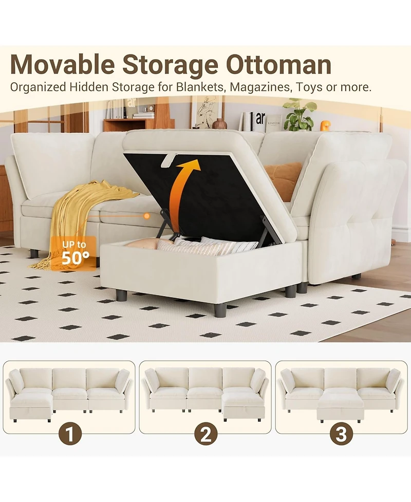 gaomon 97" Sectional Couch for Living Room, Modern l-Shaped Modular Sectional Sofa, Cloud Couch with Storage Ottoman