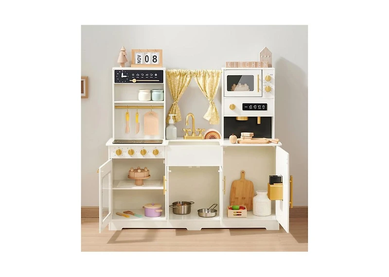 Tiny Land Iconic Wooden Play Kitchen – Cream Pretend Cooking Set for Kids