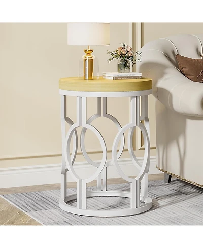 Tribesigns Round End Table, Industrial SideTable with Metal Hollow Frame, Small Bedside Table