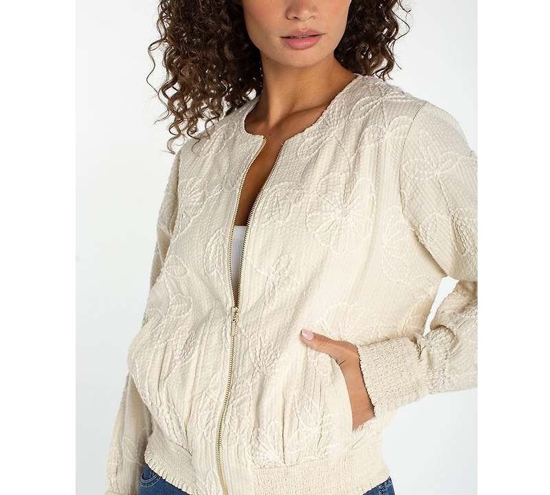 Liverpool Los Angeles Women's Collarless Long-Sleeve Bomber Jacket