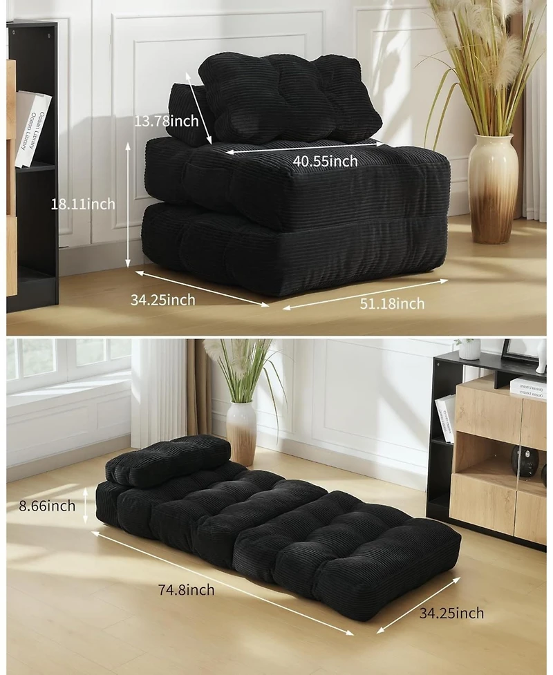 gaomon Folding Sofa Bed,Convertible Sleeper Chair with Pillows & Portable Fold Out Chair Bed Boneless Couch,Sofa Lounge for Living Room