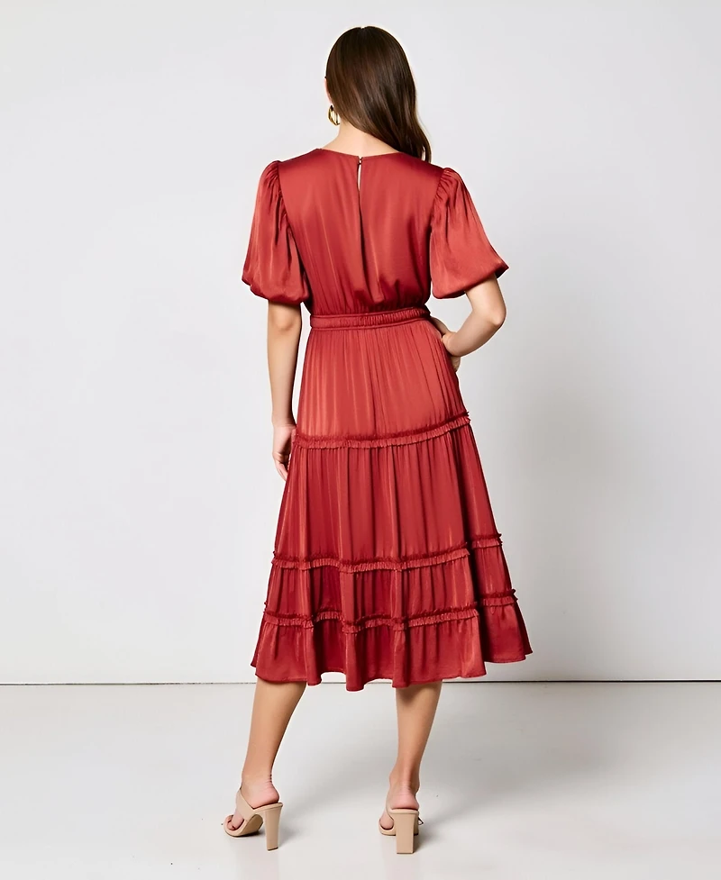 Modenaire Women's Tiered Puff Sleeve Midi Dress