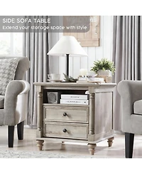 Yigii 24" Rustic Square Nightstand with Charging Station for Bedroom/Living Room