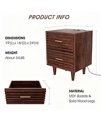 Yigii Mid Century Modern Nightstand with 2 Drawers, Charging Ports, and Storage