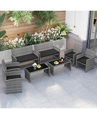 Gymax Piece Patio Furniture Set Outdoor Wicker Conversation w/ Tempered Glass Coffee Table
