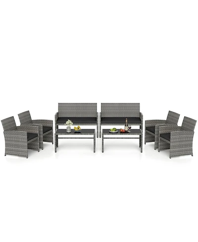 Gymax Piece Patio Furniture Set Outdoor Wicker Conversation w/ Tempered Glass Coffee Table