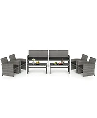 Gymax Piece Patio Furniture Set Outdoor Wicker Conversation w/ Tempered Glass Coffee Table