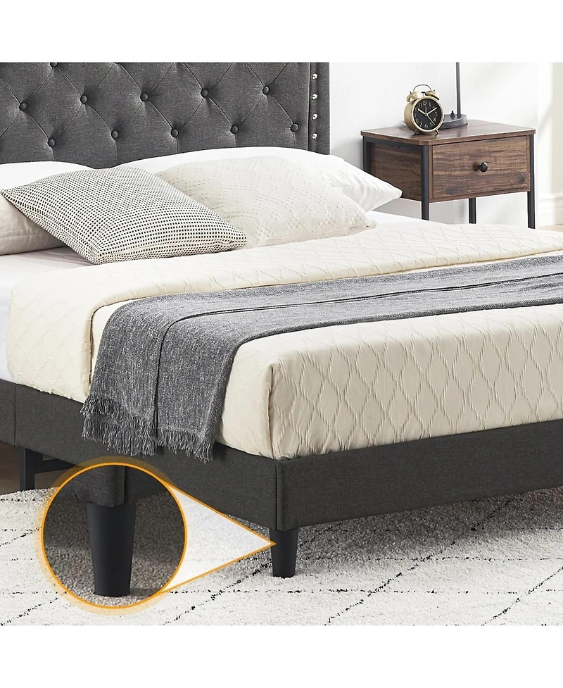 gaomon Queen Size Upholstered Platform Bed Frame, Queen Bed Frame with Adjustable Button-Tufted Wing Back Headboard, Heavy-Duty Slats Support