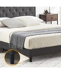gaomon Queen Size Upholstered Platform Bed Frame, Queen Bed Frame with Adjustable Button-Tufted Wing Back Headboard, Heavy-Duty Slats Support