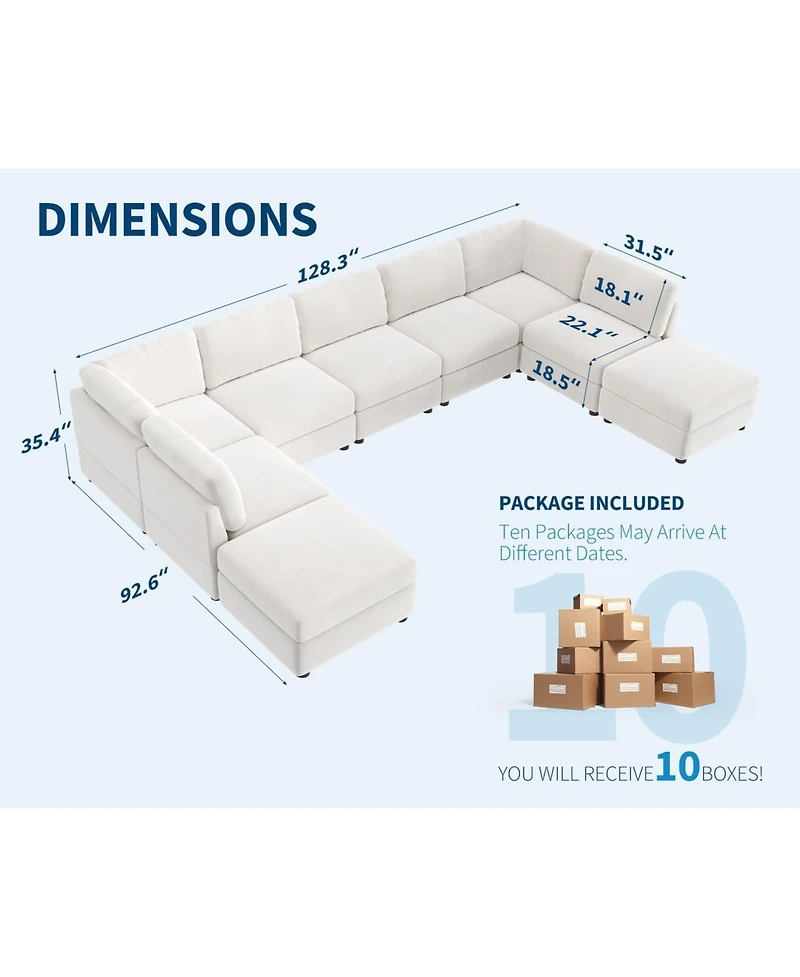 gaomon L-Shaped Modular Sectional Sofa, Oversized 9 Seat Couch with 2 Storage Ottoman, 2 Pillows, Modern Deep Seat Comfy Couch