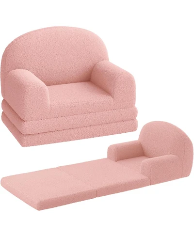 gaomon Kids Couch, 2-in-1 Convertible Teddy Fleece Fabric Toddler Sofa Chair, Soft Fold Out Couch Lounger for Kids, Comfy Children's Sofa Bed