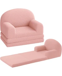gaomon Kids Couch, 2-in-1 Convertible Teddy Fleece Fabric Toddler Sofa Chair, Soft Fold Out Couch Lounger for Kids, Comfy Children's Sofa Bed