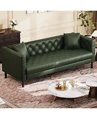 gaomon Leather Couch, Handmade Button Tufted 3 Seater Sofa, Chesterfield Sofa with Deep Seat and 2 Pillows, Leather Sofa for Living Room Apartment