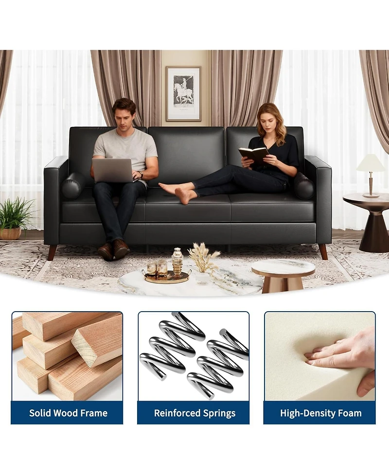 gaomon 86" Leather Sofa for Living Room, Mid-Century Modern Couch with Deep Seats, Faux Leather Couch, 3 Seat Sofa with Removable Cover for Apartment