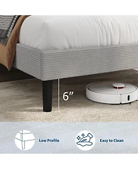 gaomon Twin Bed Frame with Usb Charging Station, Corduroy Upholstered Platform with Adjustable Storage Headboard and Slat Support