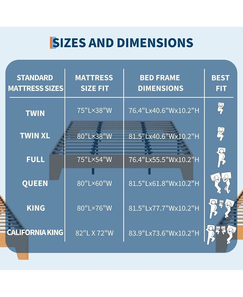 gaomon Wood Bed Frame,Platform Nature Bed with Strong Wooden Slats,No Box Spring Needed,Minimalist Bedroom Furniture,Easy Assembly