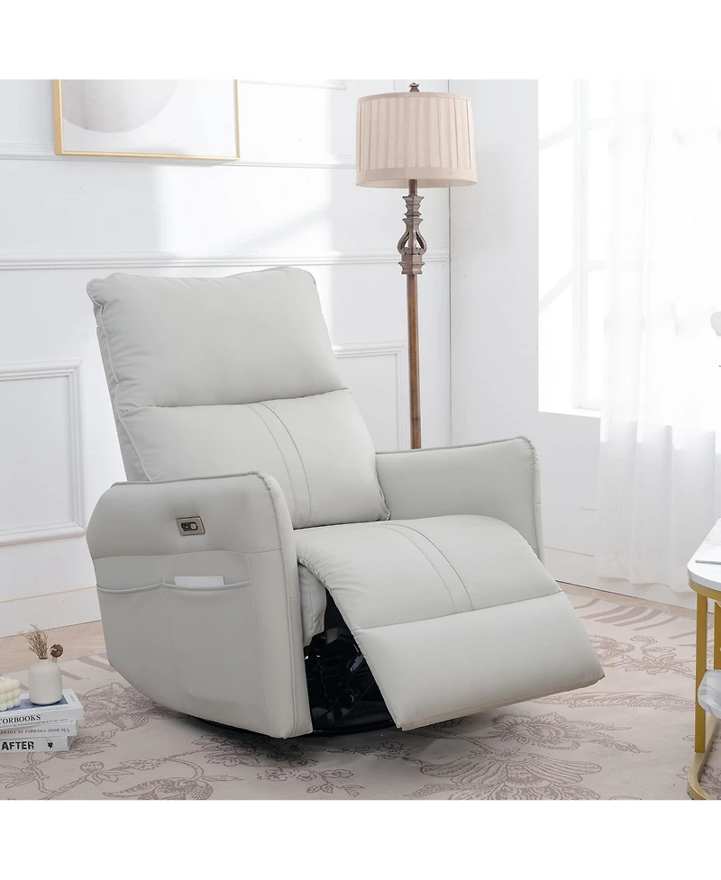 Clihome 270° Swivel Power Recliner Chair with Usb Charging,Overstuffed Rocking Recliner,Pu Glider for Living