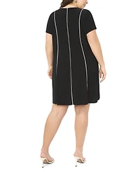 Msk Plus Short-Sleeve Piping Detail Dress