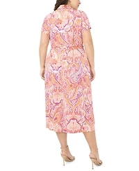 Msk Plus Size Zip Front Printed Midi Dress