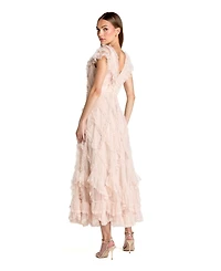 Mac Duggal Petite Micro Ruffle Cap Sleeve A-Line Midi Dress