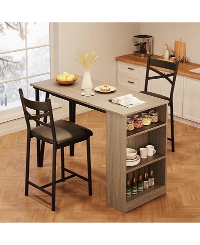 gaomon Bar Table Set of 2 with Storage Shelves, Extendable Dining Table with 2 Cushioned Chairs, 3 Piece Counter Height Set for Kitchen
