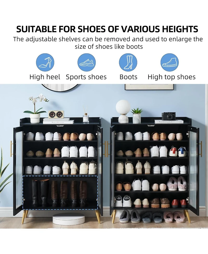 gaomon 5-Tier Shoe Cabinet with Glass Front Doors, Durable Storage Organizer Featuring Reinforced Support Legs