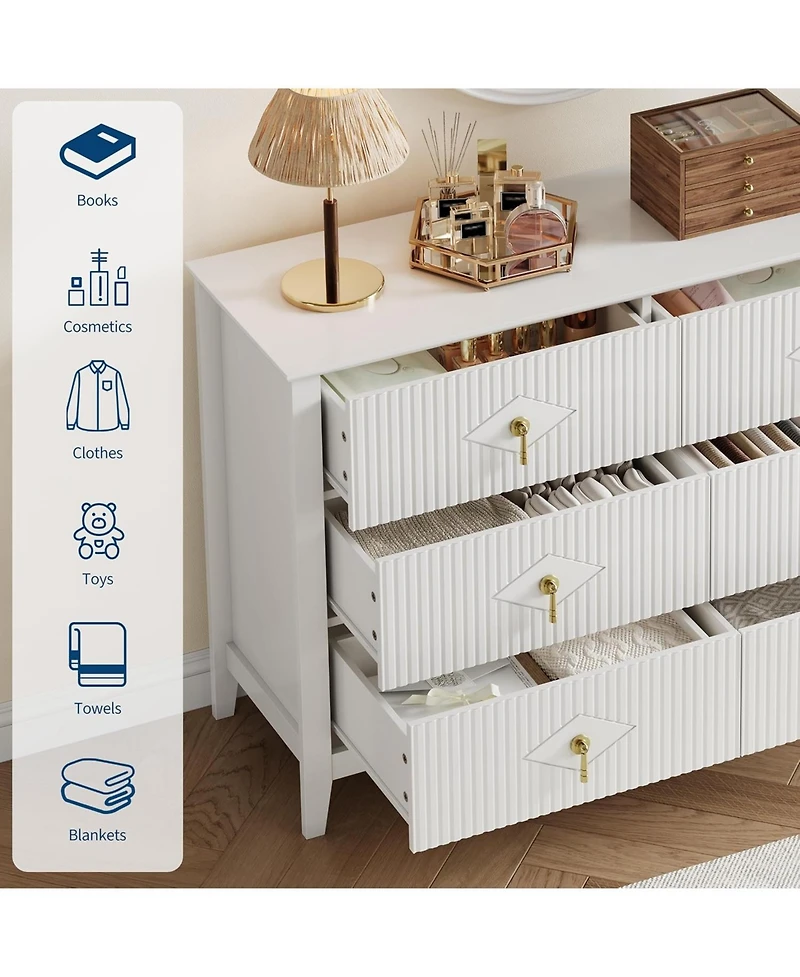 gaomon Fluted 6 Drawers Dresser for Bedroom, 47.2" Wide Modern Chest of with Metal Handle, Wooden Organizer Bedroom