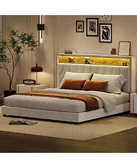 gaomon Bed Frame with Led Lights and Charging Station